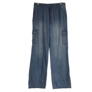 Sanctuary Denim Cargo Pant Wide Leg Elastic Waist Drawstring Blue Women's Size L